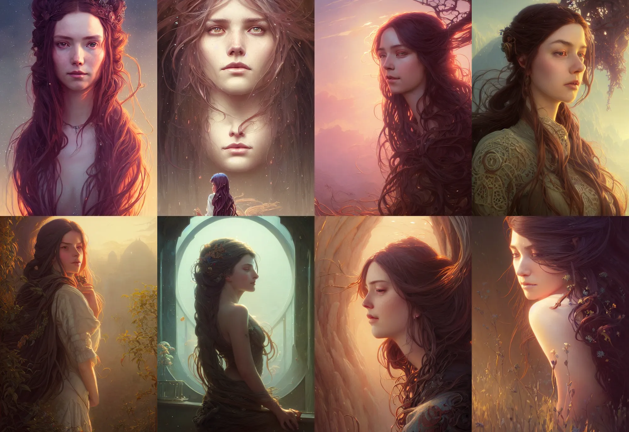 Image similar to highly detailed portrait of a woman with long hairs, stephen bliss, unreal engine, fantasy art by greg rutkowski, loish, rhads, ferdinand knab, makoto shinkai and lois van baarle, ilya kuvshinov, rossdraws, tom bagshaw, alphonse mucha, global illumination, radiant light, detailed and intricate environment