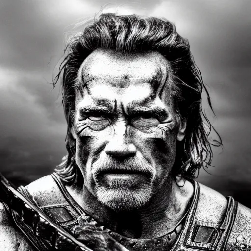 Prompt: portrait of arnold schwarzenegger as odin, norse mythology, ethereal, award winning photo by annie leibovitz, high detailed, epic, 8k, extreme detail, atmospheric lighting, photorealism, cinematic