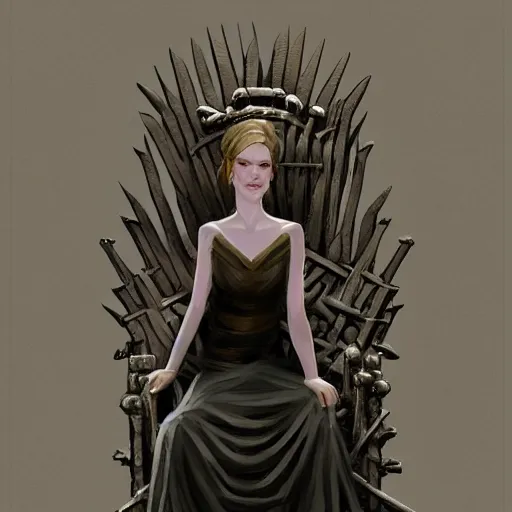 Prompt: pale queen sitting on the iron throne from game of thrones in the style of craig mullins