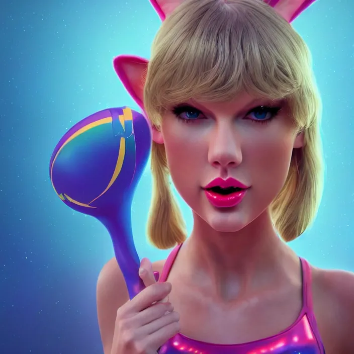 Image similar to portrait of Taylor Swift as Lola Bunny in Space Jam 1996. bunny ears. intricate abstract. intricate artwork. by Tooth Wu, wlop, beeple, dan mumford. octane render, trending on artstation, greg rutkowski very coherent symmetrical artwork. cinematic, hyper realism, high detail, octane render, 8k, iridescent accents