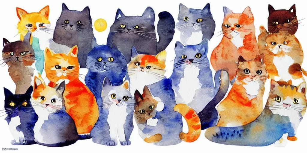 Image similar to watercolor illustration style, cute! cats!!! select different toys, inspiring art