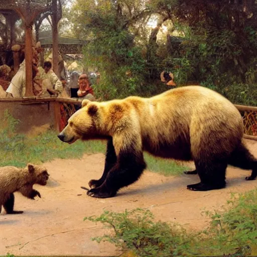 Image similar to a bear at a busy zoo, highly detailed painting by gaston bussiere, craig mullins, j. c. leyendecker