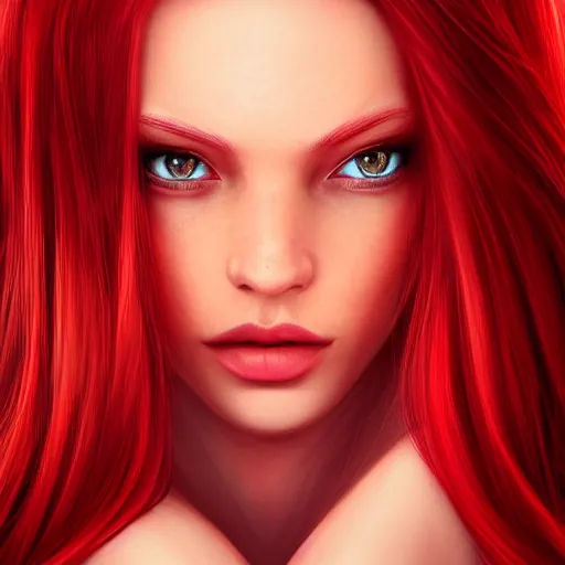 Prompt: perfectly - centered close - up portrait - photograph of red - haired goddess with glowing - red - eyes, the perfect human female specimen, with a fiery aura, intricate, elegant, super highly detailed, professional digital painting, artstation, concept art, smooth, sharp focus, no blur, no dof, extreme illustration, unreal engine 5, 8 k, by anne stokes