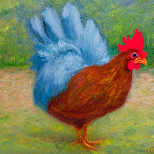 Image similar to a high quality photo of a chicken wearing a suit, impressionism, 8 k