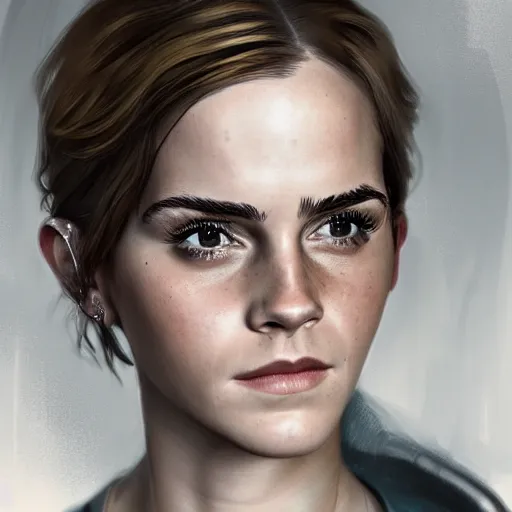 Image similar to 80 years old Emma Watson, portrait by Cedric Peyravernay, highly detailed, excellent composition, cinematic concept art, dramatic lighting, trending on ArtStation