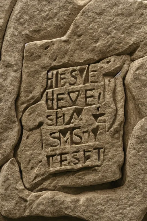 Prompt: stone tablet carved with the ultimate answer to life, the universe and everything, hi def and detailed, 8k, HDR, CG Society