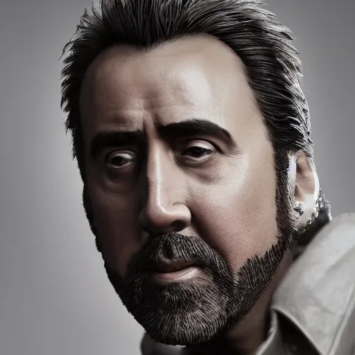 Image similar to Nicolas Cage, hypermaximalistic, high details, dramatic lighting, epic scenery, cinematic, 8k resolution, beautiful detailed, insanely intricate details, artstation trending, octane render, unreal engine,