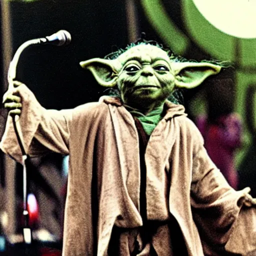 Image similar to yoda performing at woodstock