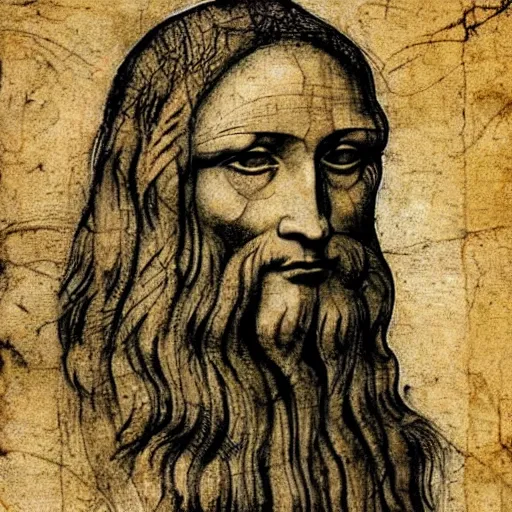 Prompt: a neural net drewn by leonardo da vinci, very realistic, with backwards writing, on parchment