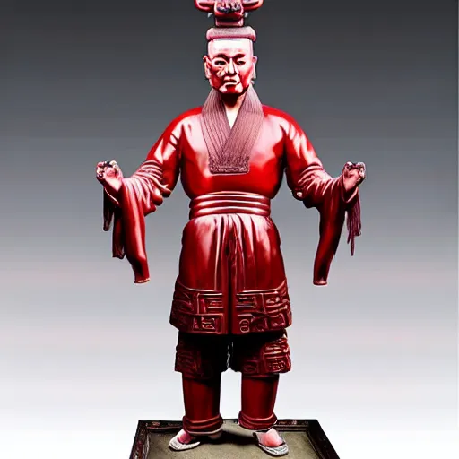 Image similar to museum van damm portrait statue monument made from chinese porcelain brush face hand painted with iron red dragons full - length very very detailed intricate symmetrical well proportioned