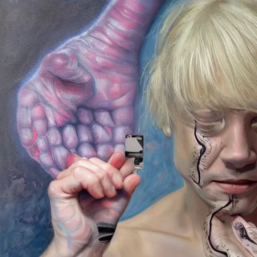 Image similar to A body art. A rip in spacetime. Did this device in his hand open a portal to another dimension or reality?! positivism by Hans Baluschek, by Linnea Strid robust