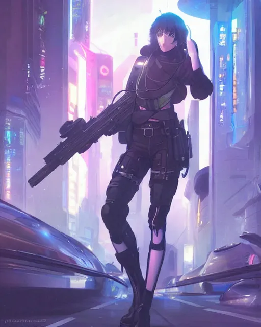 Image similar to anime visual of a police officer, neon, cyberpunk, futuristic, stunning, highly detailed, digital painting, artstation, smooth, soft focus, illustration, art by artgerm and greg rutkowski and alphonse mucha