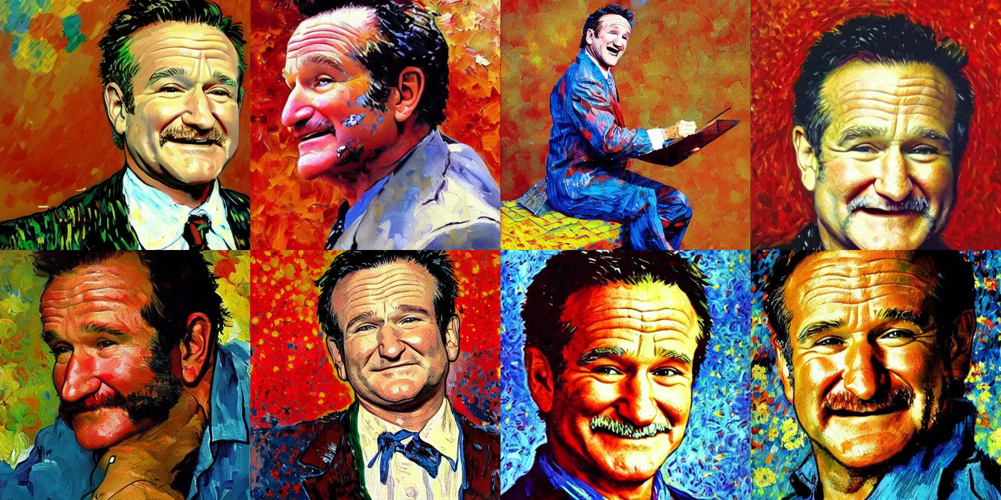 Prompt: a painting of Robin Williams by Arthur Suydam, trending on artstation, impressionist style, van gogh