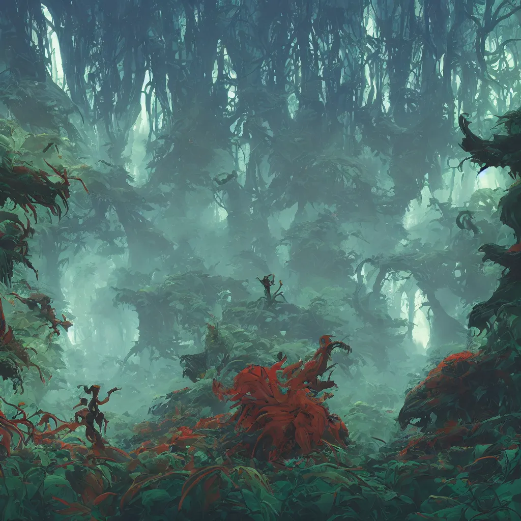 Image similar to alien forest background stylized, official fanart behance hd artstation by jesper ejsing, by rhads, makoto shinkai and lois van baarle, ilya kuvshinov, ossdraws, by feng zhu and loish and laurie greasley, victo ngai, andreas rocha, john harris