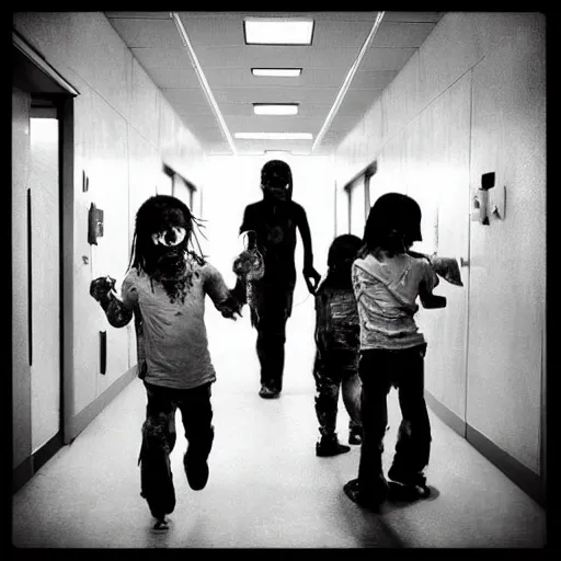 Image similar to “ zombie childs in a futuristic hospital ”