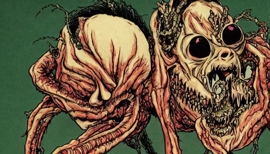 Image similar to a extremely gross disgusting and scary vile monster from The Thing, Spawn, Horror necromorph japanese yokai kappa by Cronenberg