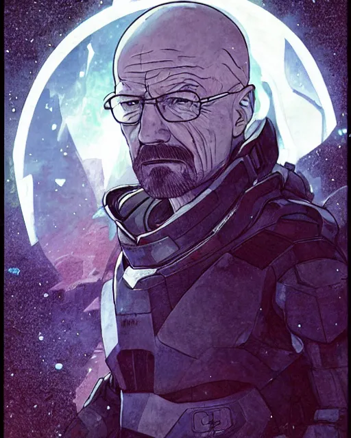 Prompt: walter white in the style of halo, art by makoto shinkai and alan bean, yukito kishiro