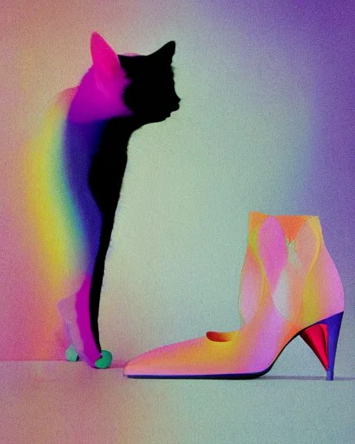 Image similar to A cat wearing high heeled shoes by christian louboutin, by Felipe Pantone, minimalist photorealist