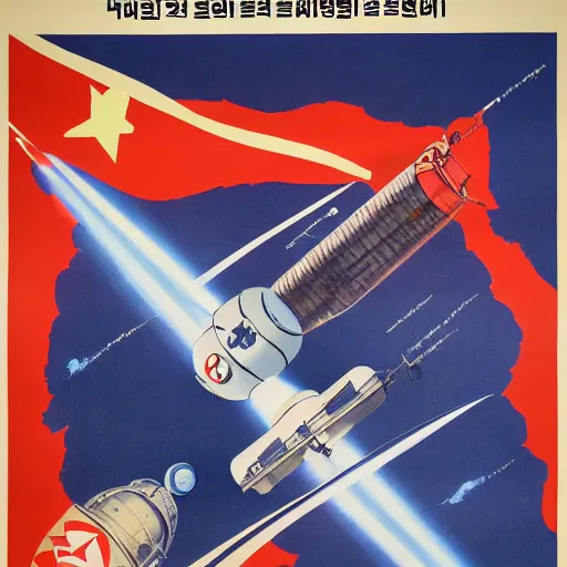 Image similar to [North Korean space mission, 1950 poster, very detailed, cinematic lighting, matte, sharp, photography]