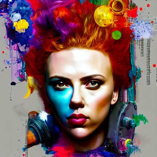 Image similar to scarlett johansson as delirium from sandman, ( hallucinating colorful soap bubbles ), by jeremy mann, by sandra chevrier, by dave mckean and richard avedon and maciej kuciara, punk rock, tank girl, high detailed, 8 k