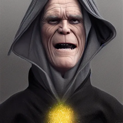 Image similar to Jim Carrey is Emperor Palpatine, hyperdetailed, artstation, cgsociety, 8k