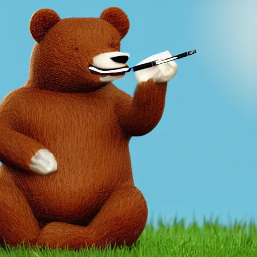 Prompt: a happy bear smoking a joint, realistic, 4 k