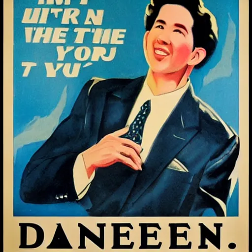 Image similar to Joel Osteen on a 1940s propaganda poster. danger