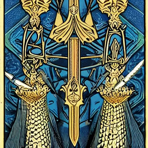 Image similar to ace of swords gold inlay diamonds tarot detailed illlustration 8 k