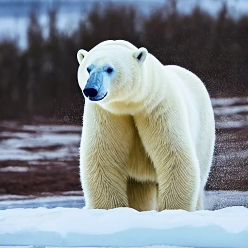 Image similar to photo of a polar bear drinking tea, highly detailed