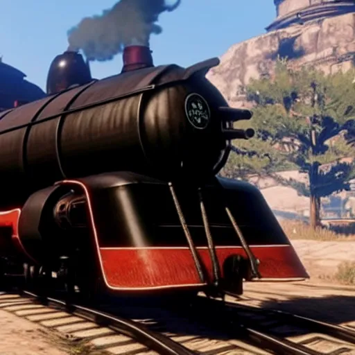 Image similar to futuristic sleek steam locomotive in red dead redemption 2