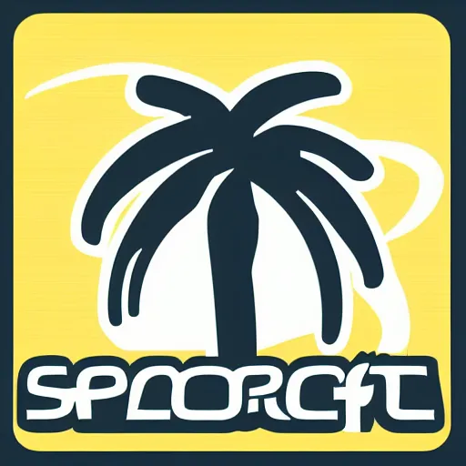 Prompt: palm tree in front of a volleyball vector logo, professional sports style, flat colour, svg, professional, sharp edges