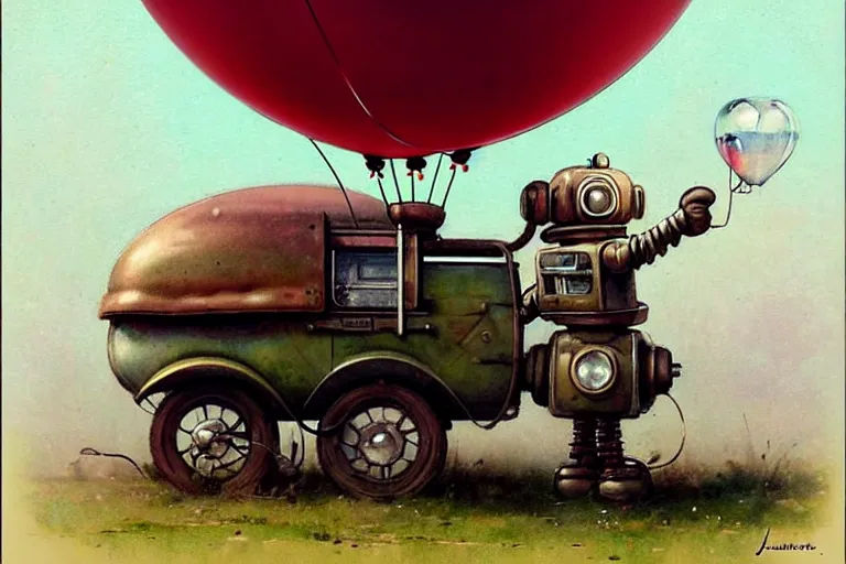 Image similar to adventurer ( ( ( ( ( 1 9 5 0 s retro future robot android mouse wagon rv balloon robot. muted colors. ) ) ) ) ) by jean baptiste monge!!!!!!!!!!!!!!!!!!!!!!!!! chrome red