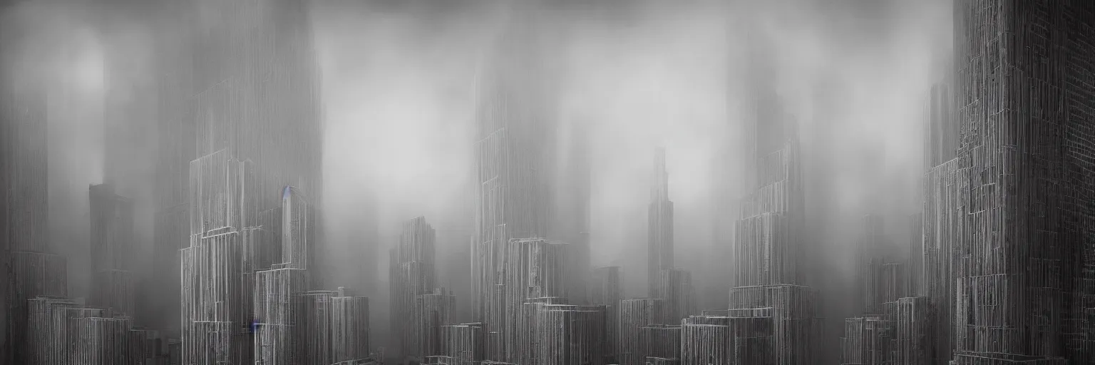 Image similar to Captured in the flow of time. Brutalism architecture. The city as network. Metropolis. Mist. Highly detailed. Sense of awe. Photoreal. In the style of Magnum photography. Monochrome