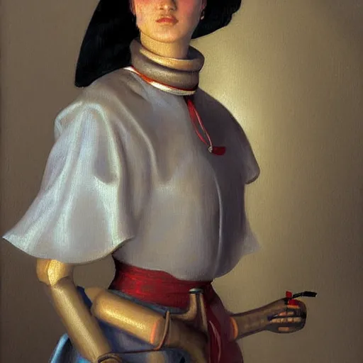 Prompt: female alive robot girl painting by diego velasquez, 8 k, highly detailed