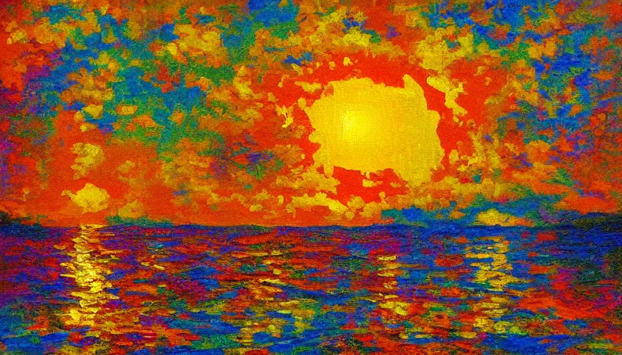 Prompt: the sun, blocked by a hexagon, impressionist oil painting