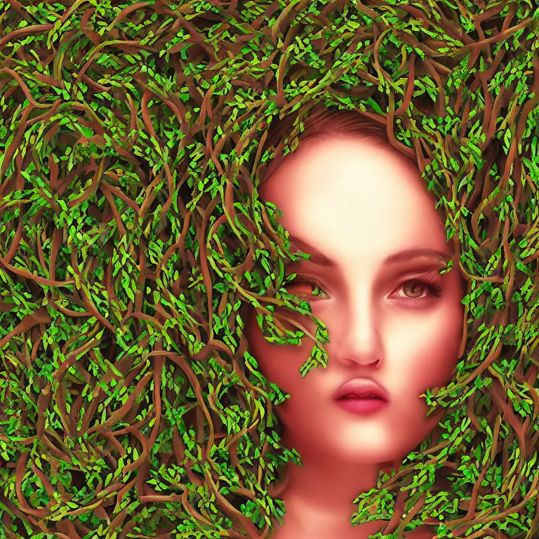 Image similar to “portrait of a beautiful woman made out of vines, digital art, 4k”