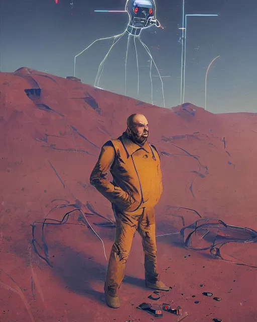 Prompt: painting of a lenin cyborg with laser shooting eyes by stalenhag and beeple