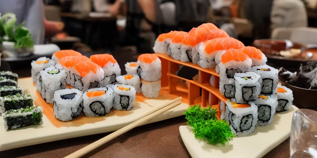 Image similar to a house made out of sushi, 4k, 35mm