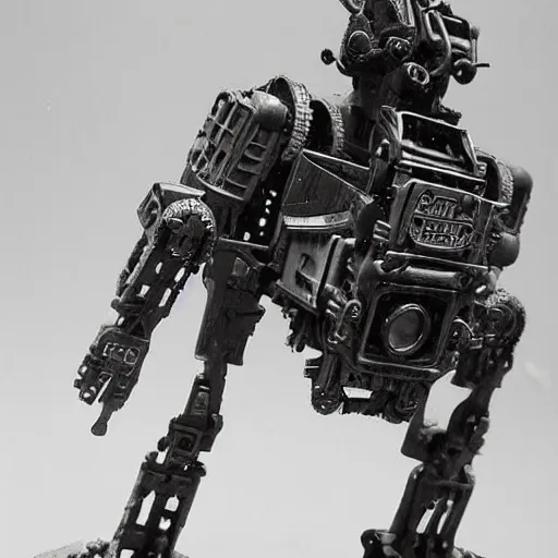 Image similar to world war one era mech, intricate, realistic, black and white