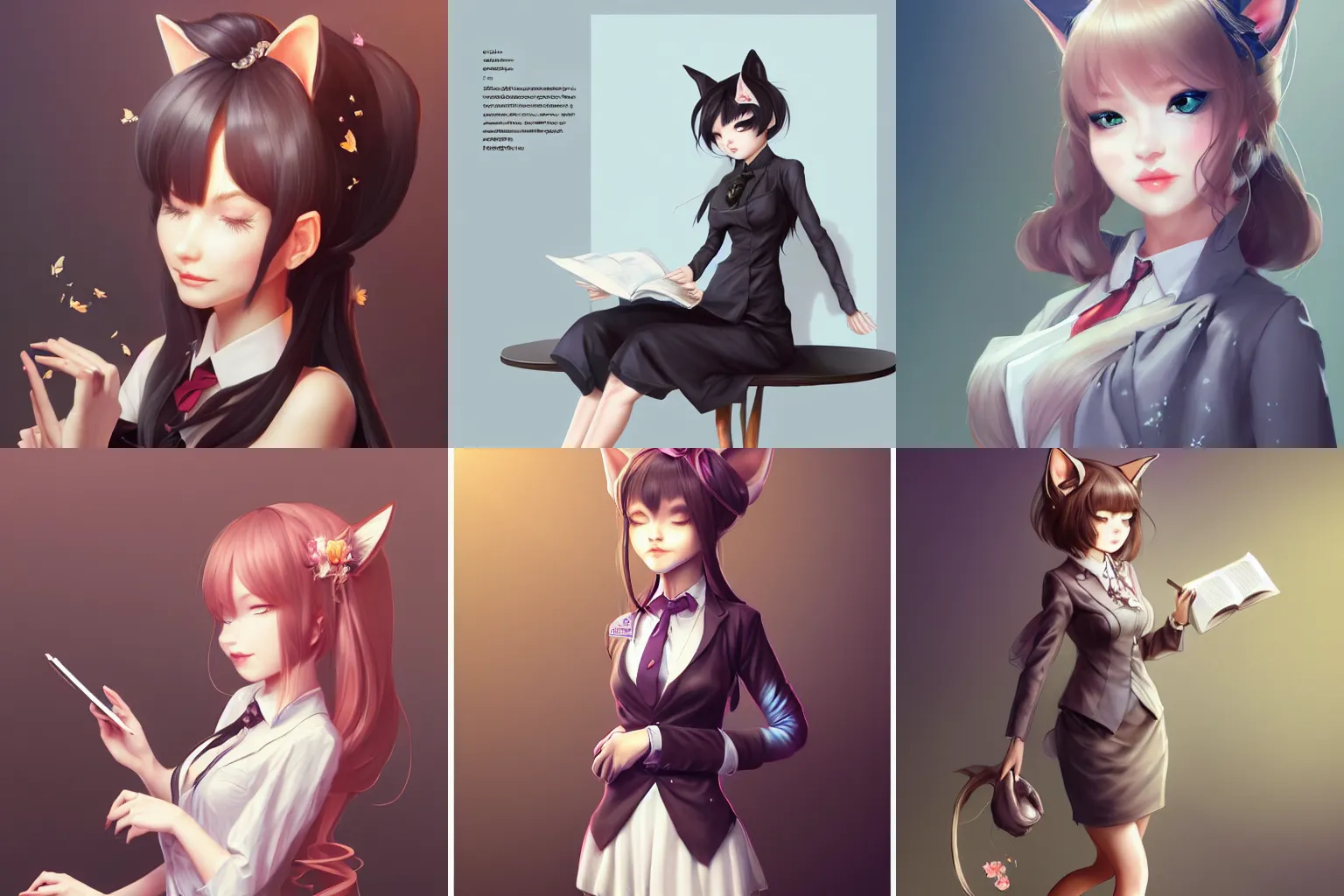 Prompt: art of a beautiful catgirl wearing formal attire making a presentation in an office | | cute - fine - face, pretty face, fine details by stanley artgerm lau, wlop, rossdraws, james jean, andrei riabovitchev, marc simonetti, and sakimichan, trending on artstation
