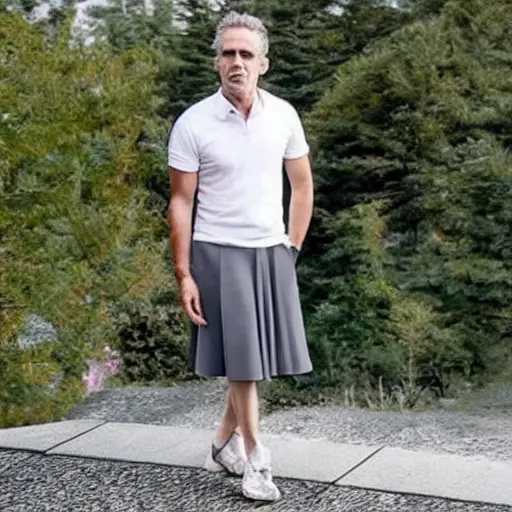 Prompt: jordan peterson wearing a very feminine skirt accentuating his female physique