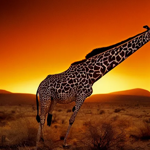 Prompt: burning giraffe in the desert, photorealistic, national geographic photography