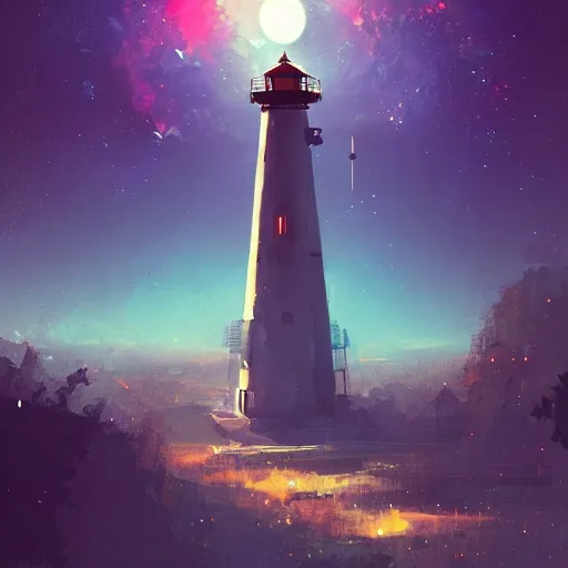 Prompt: galaxy, art by ismail inceoglu, render, detailed, photorealistic, photorealistic light house on top of a hill, trending on pixiv, full hd, magic circle, landscape, photorealistic, sunsets, flowers, global illumination, block cities, digital painting, mirrors