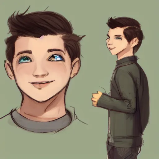 Image similar to sketch of a teenage boy with very short side part hair smiling trending on artstation