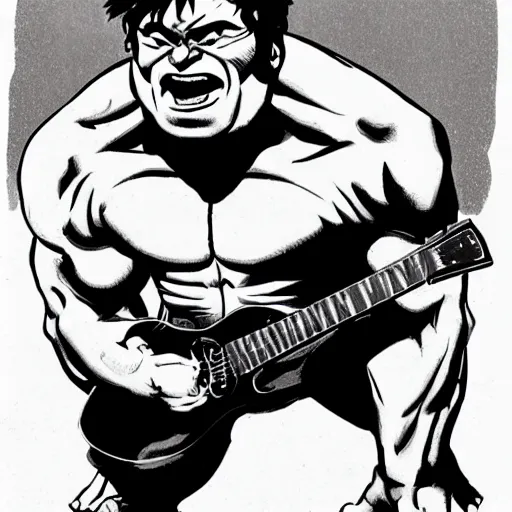 Prompt: Hulk playing guitar