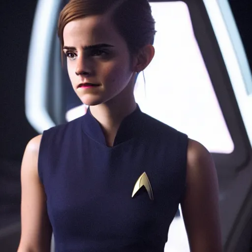 Prompt: Emma Watson in Star Trek, XF IQ4, f/1.4, ISO 200, 1/160s, 8K, RAW, Dolby Vision, symmetrical balance, in-frame