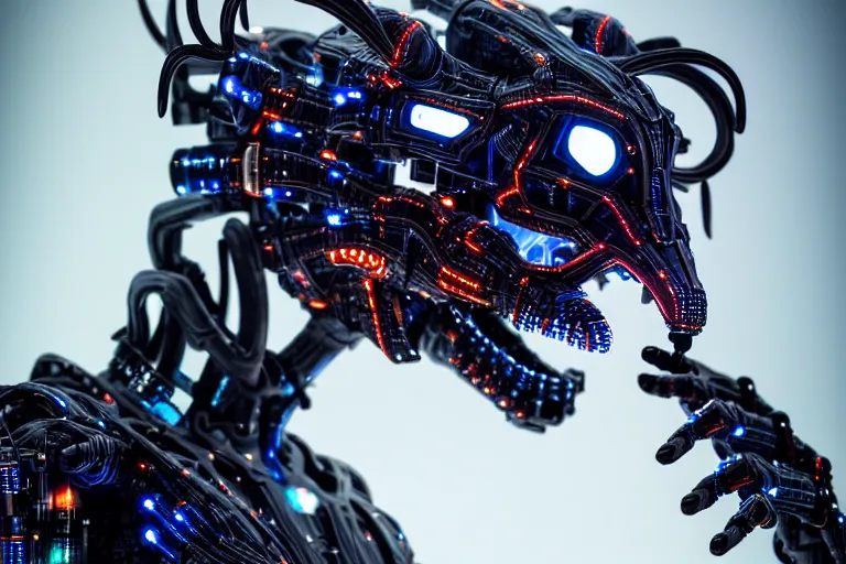 Image similar to cybernetic ultra high tech chinese lung dragon robot with cat ears, sci - fi, cyberpunk, high tech, futurism, exoskeleton, symmetry, cinematic, elegant, luxury, perfect light, perfect composition, dlsr photography, sharp focus, 8 k, ultra hd, sense of awe, highly detailed, realistic, intricate, science journal cover