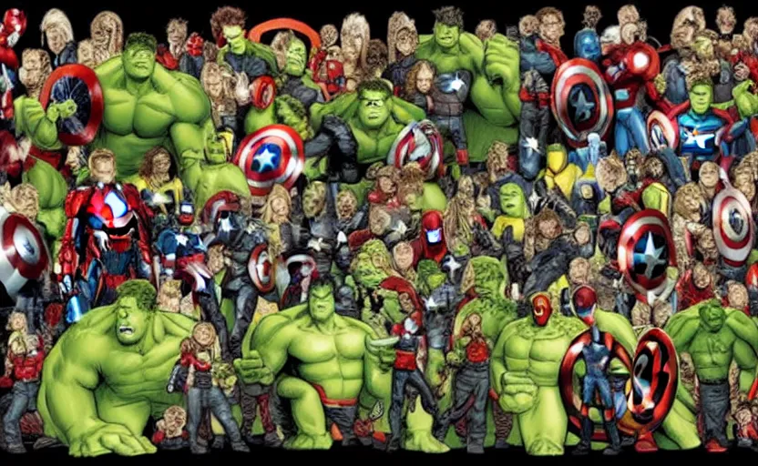 Image similar to marvel avengers made of pickles, concept art