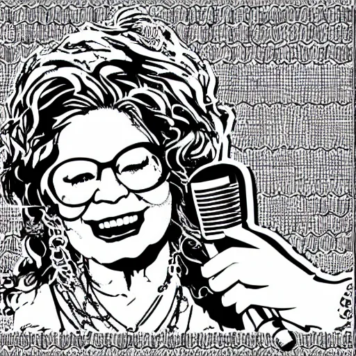 Prompt: 1 9 7 0 - janice joplin singing into the microphone, swagger, sticker - art, svg vector, adobe - illustrator