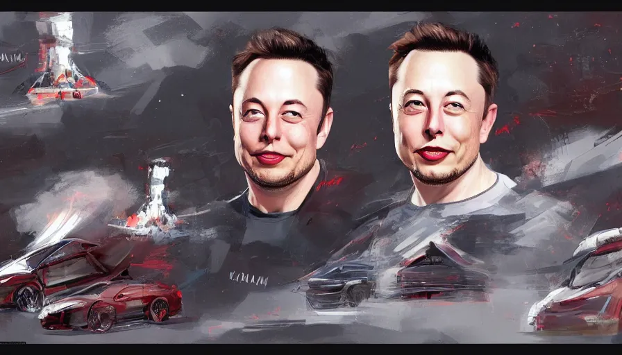 Prompt: concept art of hari seldonand elon musk by jama jurabaev, very long shot, brush hard, artstation, high quality, brush stroke